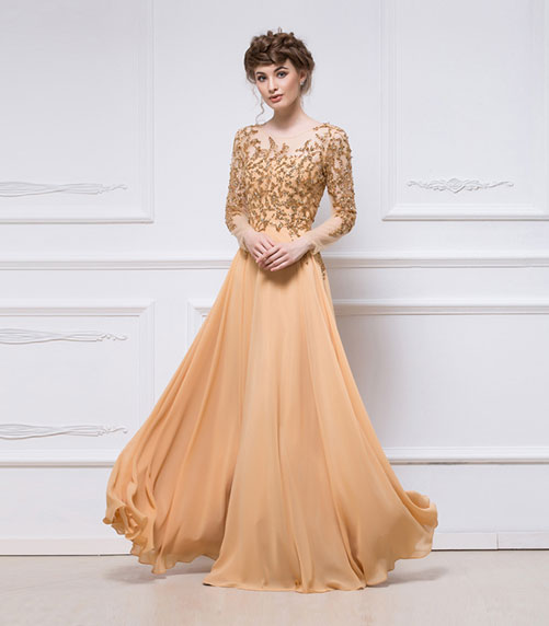Gold & Rose Color Satin Fabric Prom Gowns, 18K Gold formal Dress With Satin  - UCenter Dress