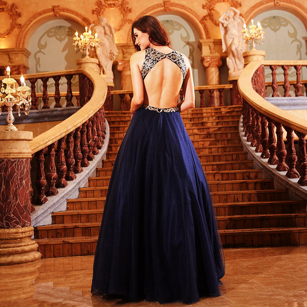 navy blue princess prom dresses