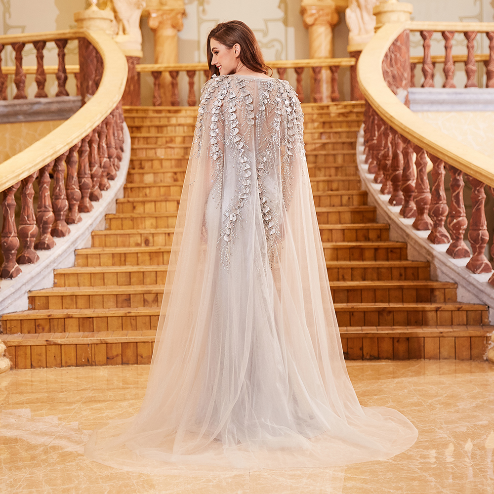 white christmas dresses Green Leaf Embroidered White Tulle Gown with V-Neck and Flutter Sleeves Ivory / Above Knee / Custom Size main image 1
